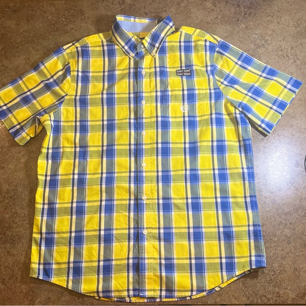 *NEW* Chaps Button Down Shirt For Men Yellow/Blue Size Large